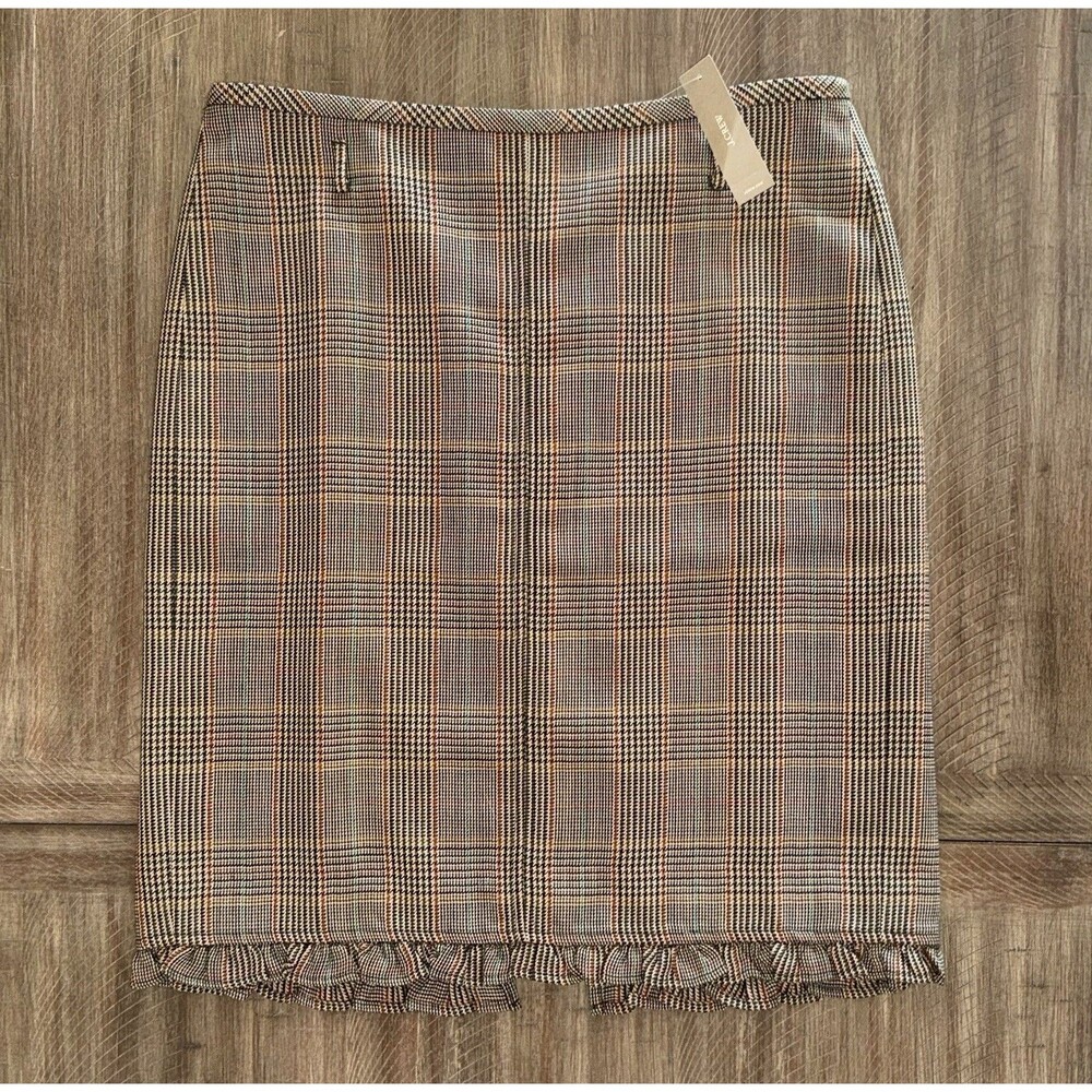 NWT J. Crew Classic Ruffle Trim Glen Plaid 100% Wool Midi Skirt Chic Size 8 NEW - Picture 15 of 16